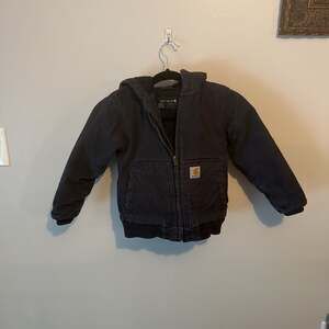 Vintage Carhartt Black Full Zip Hooded Canvas Duck Jacket Youth Size XS